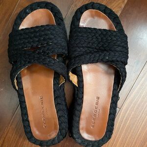 Clergerie Paris black raffia platform slides size 38